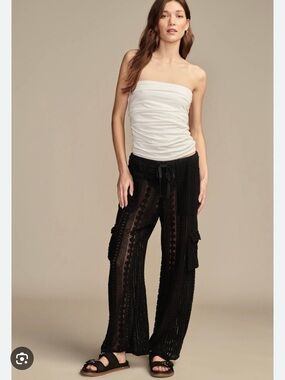 Lucky Brand Black Crochet Wide-Leg Cargo Knit Pants